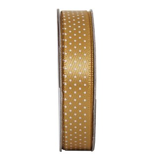 Ribbon 3 Meter Band mit Aufdruck Punkte gold mit wei&szlig;en Punkten 10mm breit