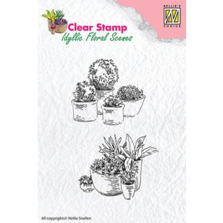 Silikonstempel Clear Stamp Nellie Flowerpots IFS003  Blument&ouml;pfe bepflanzt