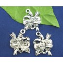 2 Stück Antiksilber Herz "Love You" Amor  Charm Anhänger 35x27mm