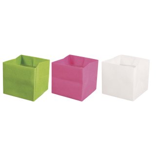 3 Stoff - Dekobox mit Platikeinlage als Blumenvase Übertopf oder Utensilienbox