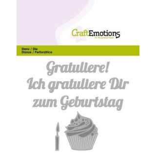 Craft Emotions Stanzschablone f&uuml;r Stanzmaschine Gratuliere zum Geburtstag Muffin