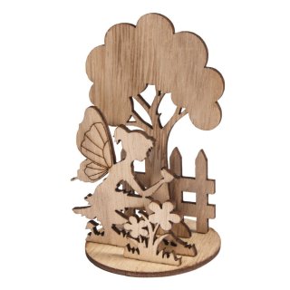 Holz Steckteile Elfe im Wald Steckplatte M&auml;rchenwald Elfenwelt mit Blume u Baum
