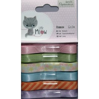 Ribbon 6 x 1 Meter Band mit Aufdruck  Little Meow Farben bunt teilw. mit Muster