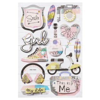 3D Sticker Aufkleber Embellischment Ziersticker Deko Hobby Girl Roller Turnschuh