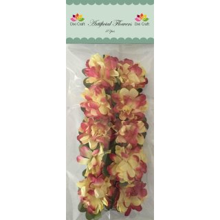 Deko Minigarten Puppenhaus Streudeko Artificial Flowers 10 Blüten gelb/pink