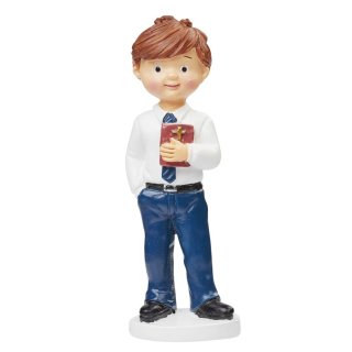 Deko Polyresin Miniatur Kommunion Konfirmation Junge mit Bibel Puppenhaus