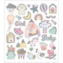 Design Aufkleber Embellischment Foliensticker Sticker Baby Girl Silber rosa ...