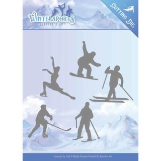 Jeanines Art Stanzschablone Wintersports Sporting Sportler Ski Hockey Eislauf