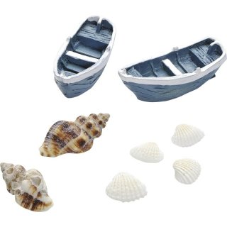 Maritime Miniatur Polyresin Dekoartikel2 Boote - Boot und Muscheln blauweiß