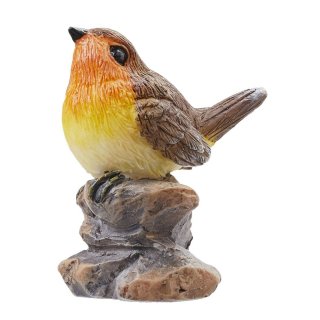 Polyresin Deko Miniatur Puppenhaus Rotkehlchen auf Steinhaufen Vogel Minigarten