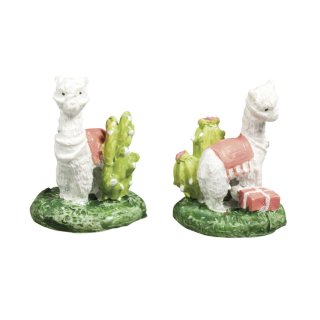 Polyresin Streudeko Deko Miniatur Minigarten Figur Lama auf Wiese mit Kaktus 2St