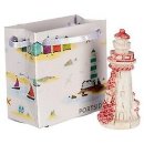 Polyresin Streudeko Miniatur rosa Boot mit Leuchtturm...