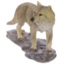 Polyresin Streudeko Miniatur Wolf auf Felsen Dekofigur...