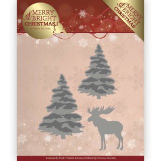 Precious Marieke Stanzschablone Merry and Bright Christmas Forest Elch und Tanne