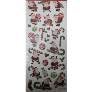 Deko  Sticker Aufkleber Ziersticker Weihnachtsmann auf Zuckerstange Candy xmas