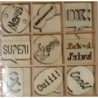 Holz Silhouettenschnitt 27 St  Laserstanzteil Holz  Sprechblase Tag Spruch