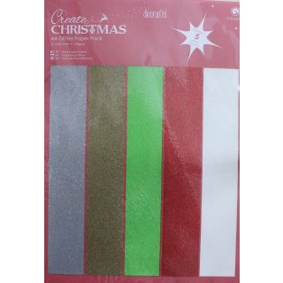 Paket A4 Scrapbooking Papier docrafts create Christmas 15 Blatt 5 Glitzerfarben