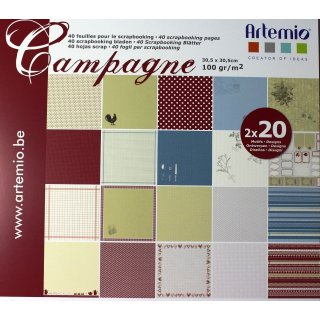 Scrapbooking Papier Artemio Block Campagne 40 Blätter 20 Designs 30,5x30,5 cm