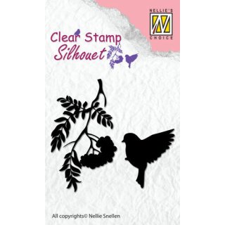 Silikonstempel Clear Stamp Silhouet Nellie Snellen Birdsong-3 Vogel am Ast Zweig