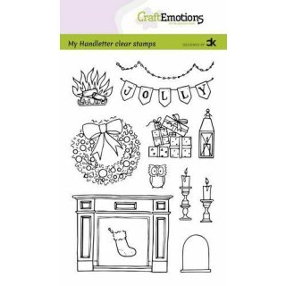 Silikonstempel Clear Stamps Craft Emotions X-mas decoration II Kamin Feuer Kranz