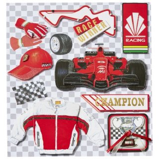 3D Sticker Aufkleber Embellischment Ziersticker Deko Rennwagen Racing