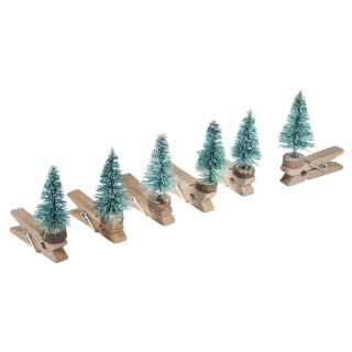 6 blaugrüne Tannen auf Klammer winterlicher Miniatur Baum für Minigarten Rayher