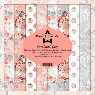 Paper Favourites  coral and grey 15,2x15,2 cm 200gsm einseitig bedruckt 24 Blatt