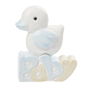 Polyresin Schriftzug Baby mit Ente boy Junge Streudeko Tischdeko