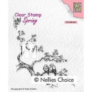Silikonstempel Clear Stamp Nellie Snellen Spring Vogelpaar auf Blütenzweig