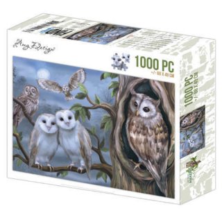 Amy Design Puzzle 1000 Teile Amazing Owls Eulen bei Vollmond Uhu Mitternacht