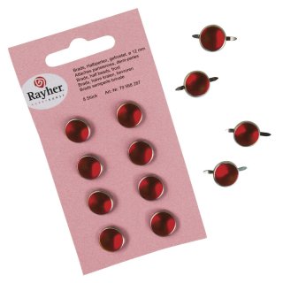Kartenschmuck Scrapbooking 8 Brads silber klassikrot gefrostet Kreis 12 mm