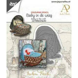 Joy! Crafts Stanzschablone Geburt Baby in der Wiege Babybettchen Taufe
