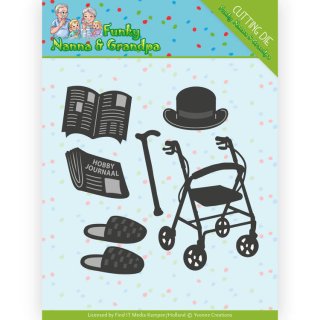 Yvonne Creations Stanzschablone Funky Nanna & Grandpa Rentner Zeitung Rollator