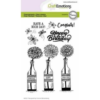 Silikonstempel Craft Emotions Flaschen m. Blumen Special Gift for You Geburtstag