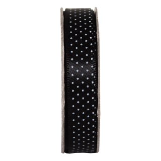 Ribbon 3 Meter Band mit Aufdruck  Punkte schwarz mit wei&szlig;en Punkten 10mm breit