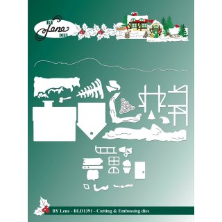 By Lene Dies 1391 Stanzschablone Winterlandschaft Haus Dorf Wichteldorf Winter