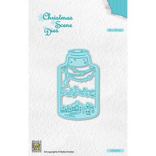 Nellie Snellen Stanzschablone Christmas Scene wintery scene in bottle Flasche
