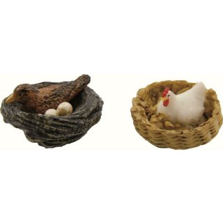 Deko Miniatur Minigarten Puppenhaus Diorama Vogel im Nest und Henne im Nest