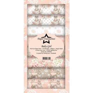 Paper Favourites Plaid Pattern 10x21cm 200gsm 24 Blatt Baby girl rosa Teddy Blume