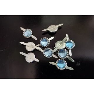 10 Brads 10mm Rundkopf mit halbperle klar eisblau mit Silberrand hellblau