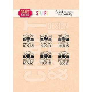 Silikonstempel Clear Stamps Crafts&amp;you Mini Cameras mit Fotogr&ouml;&szlig;en-Bezeichnung