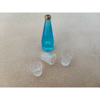 Acryl Streudeko Deko Miniatur Minigarten Wasserglas 4 Gläser + blaue Flasche