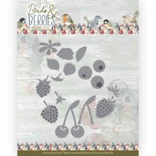 Stanzschablone Precious Marieke Birds & Berries verschiedene Beeren Blaubeeren Himbeeren Erdbeeren