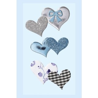 Design Sticker Aufkleber Embellischment Ziersticker Herzen blau Silber