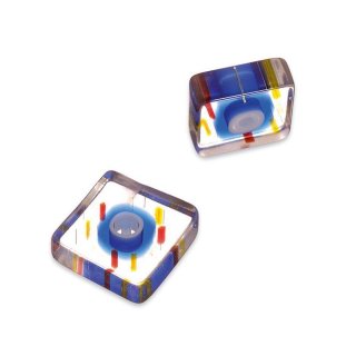 Glasperle quadratische Scheibe mit Farbeinläufen Blau ca 12x12   MM